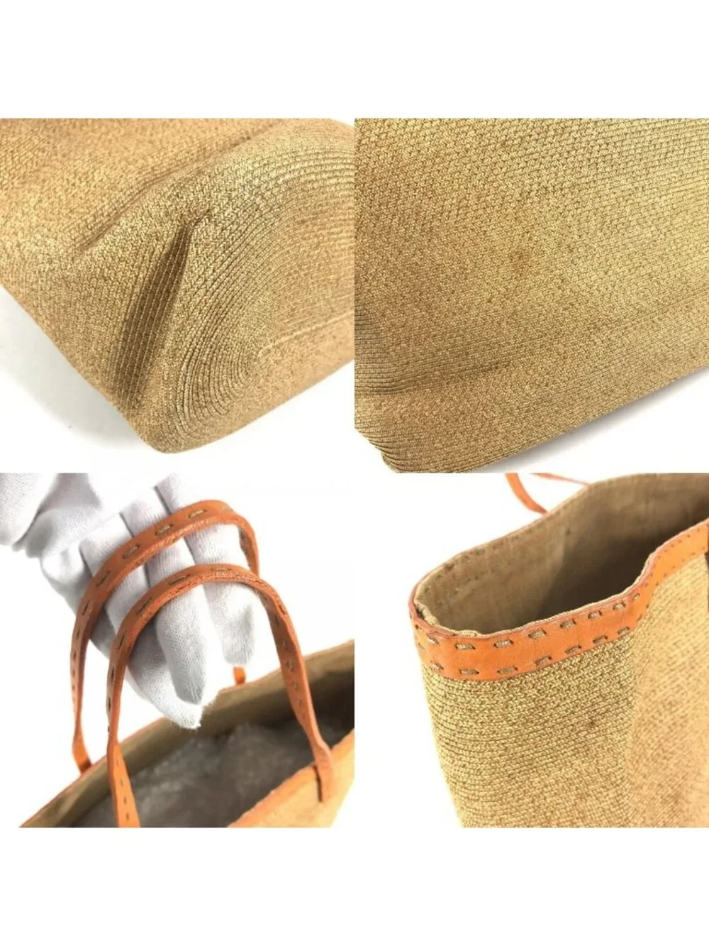 Fendi Shoulder Bag Selleria Logo Raffia Beige